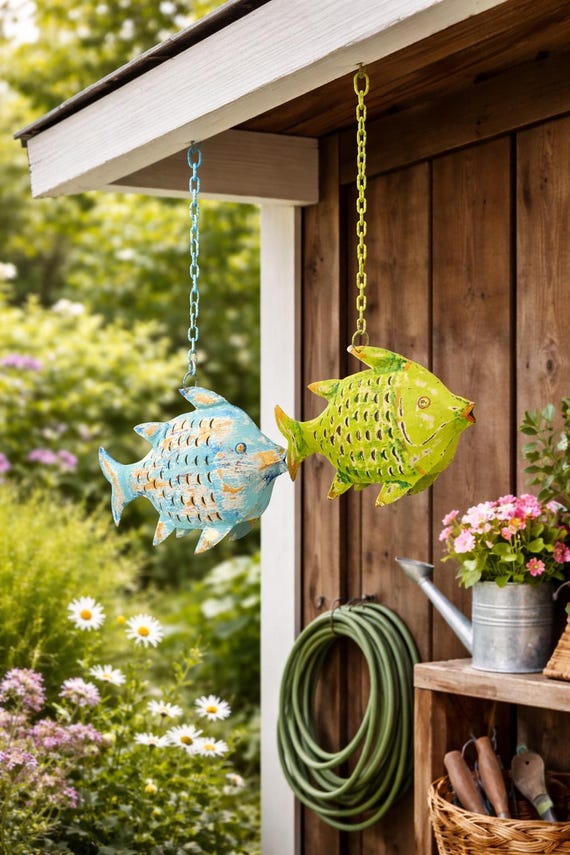 Metallfisch Windlicht zum Aufhängen, maritime Deko für Haus und Garten, Fisch Laterne aus Metall, Strandhaus Deko - Geschenkideen Meer