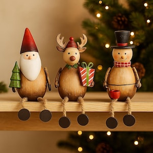 Wooden Christmas edge stool – Christmas figures made of wood, Santa Claus, elk and snowman – Christmas decoration for sitting – gift idea