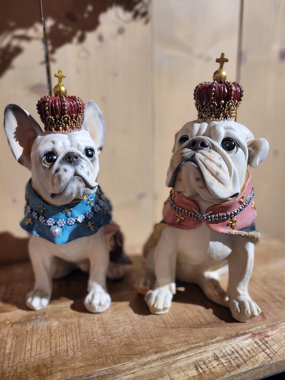 ロイヤルフレンチブルドッグ 置物 王冠付き