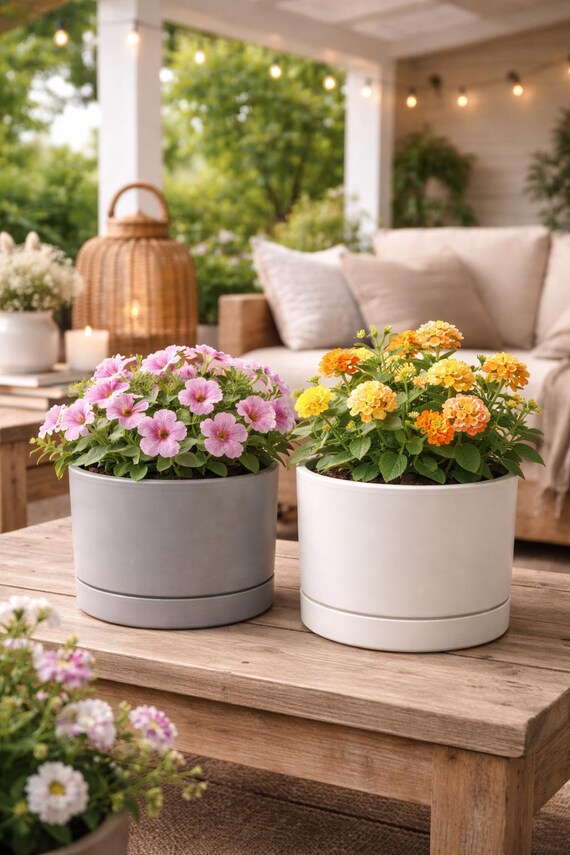 Blumentopf Keramik modern, Pflanztopf Zylinder minimalistisch grau oder beige, Keramik Übertopf 13 cm, moderner Pflanztopf Wohnzimmer