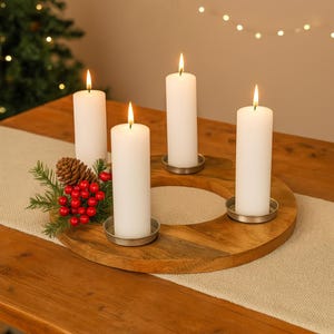 Wooden Advent wreath - Advent plate - Christmas decoration - Christmas table decoration - candle holders, pillar candles - Scandinavian