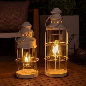 Ship lantern - Garden lantern &quot;Föhr&quot; metal lantern - LED table lamp - Vintage lantern with light bulb - Battery operated - 2 sizes
