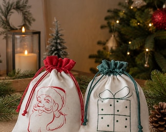 Christmas gift bag, fabric bag with drawstring, fabric gift wrapping, reusable Christmas bag – gift idea – 2 colors