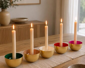 Kerzenhalter Schale Gold Metall für Stabkerze, Tischdeko, Herbstdeko, Hochzeitsdeko, Kerzenschale modern Geschenkidee, 5 Farben zur Auswahl