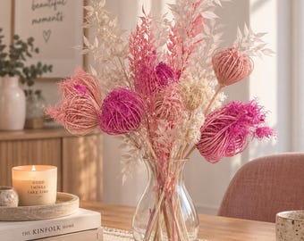 Bouquet di fiori secchi rosa con vaso, decorazione con fiori secchi, decorazione per la tavola, decorazione per il soggiorno, idea regalo, bouquet di fiori - idea regalo