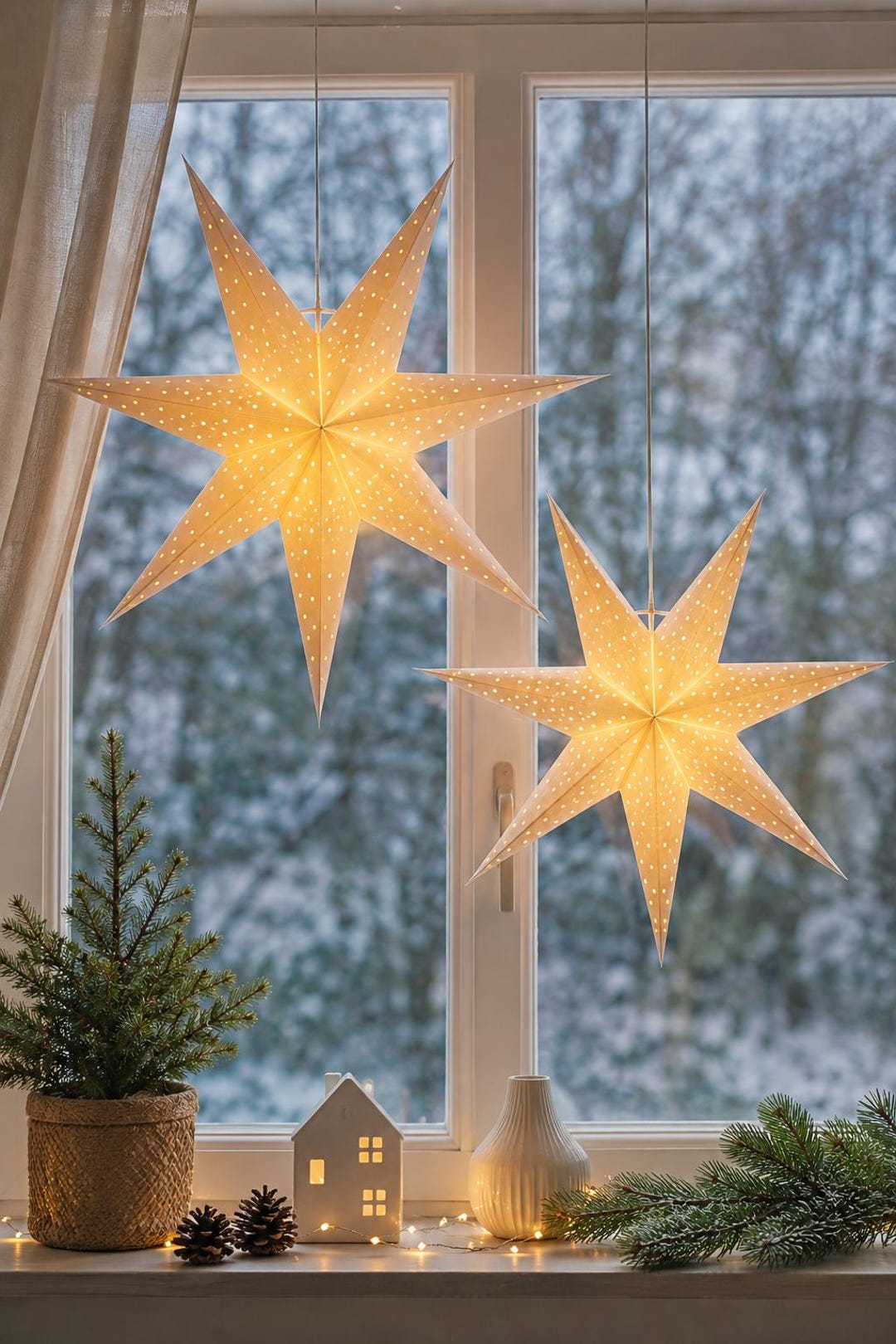 Weihnachtsstern weiß, Papierstern mit Licht – Fensterdeko Weihnachten - Deko Stern zum Aufhängen - Fensterbeleuchtung - Geschenkidee