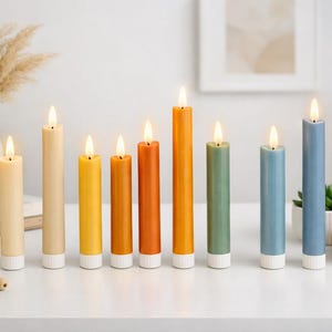 LED candle with timer, taper candle - flameless candle - various colors - rustic real wax look - realistic flame - 2 sizes image 2
