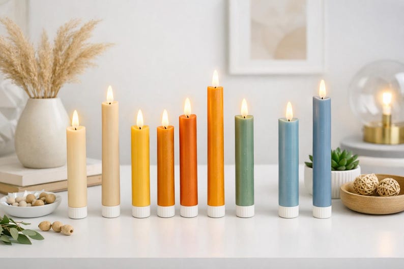 LED candle with timer, taper candle - flameless candle - various colors - rustic real wax look - realistic flame - 2 sizes image 2