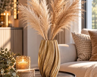Grande vaso dorato, vaso in ceramica, vaso decorativo dorato, vaso per fiori moderno, vaso 3D con texture, vaso di design per soggiorno - idea regalo