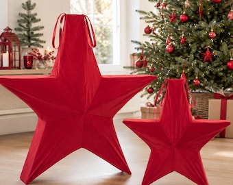 Deko Stern Aufsteller Samt Dunkelrot, Weihnachtsstern klappbar, Weihnachtsdeko -   Adventsdeko - Geschenkidee Weihnachten - 2 Größen