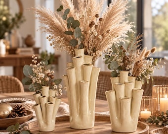Vaso in ceramica bianca, vaso per fiori, vaso di design, vaso decorativo moderno, decorazione per soggiorno - idea regalo - 3 misure