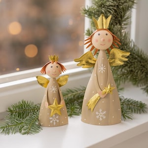 Christmas Angel - Metal Angel with Star Decoration - Metal Figure Christmas Gold - Table Decoration Advent - Gift Idea - 2 Sizes