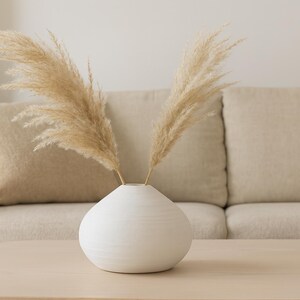 Keramik Vase rund weiß matt, Kugelvase modern 30x20 cm, große Bodenvase - Boho Deko für Trockenblumen - Hochzeitsdeko - Geschenkidee