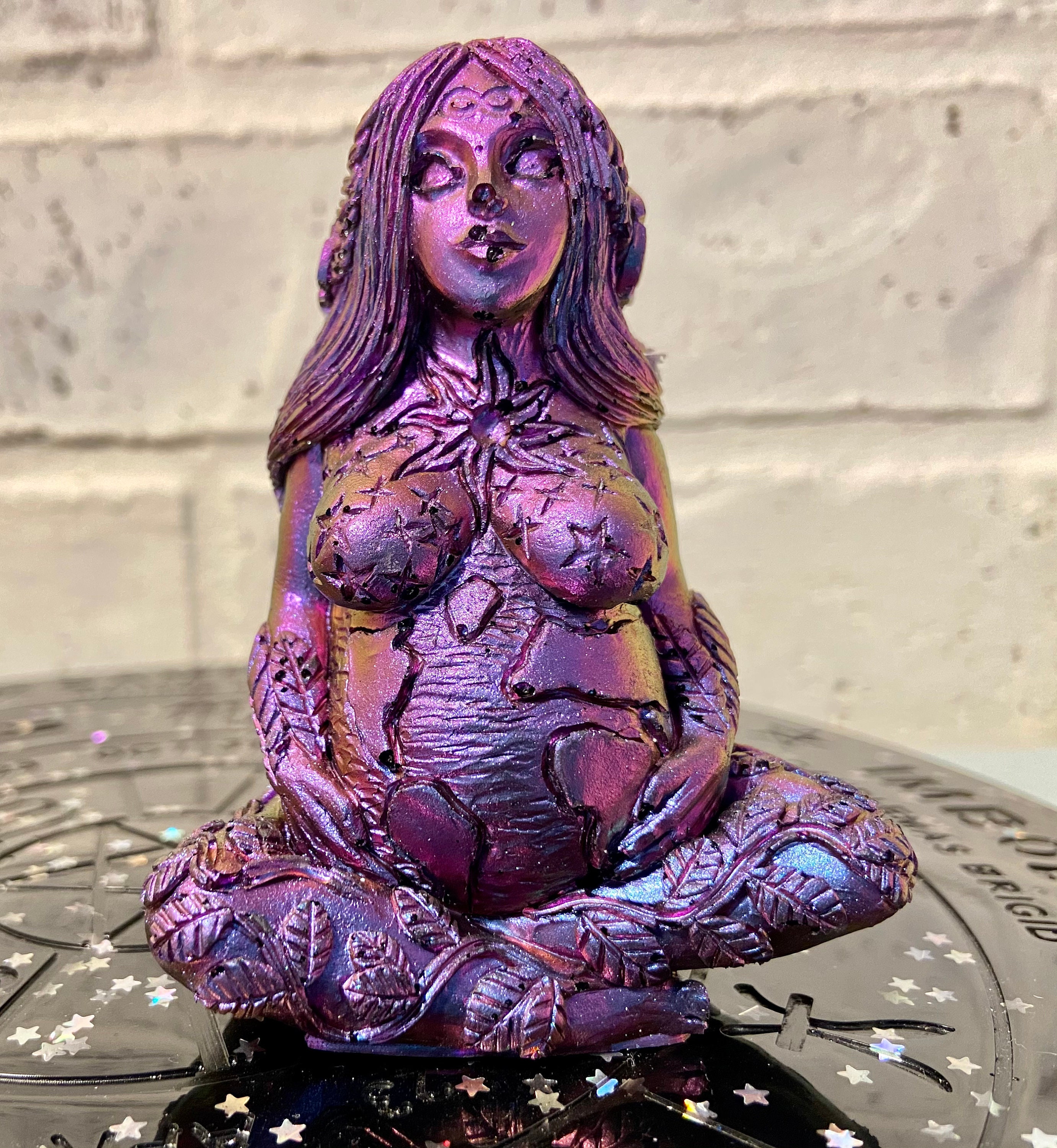 Purple holographic Gaia/Mother Earth goddess statue