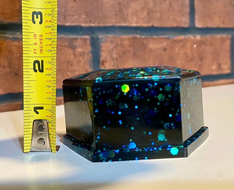 Black blue glitter hexagon geometric storage jewelry box