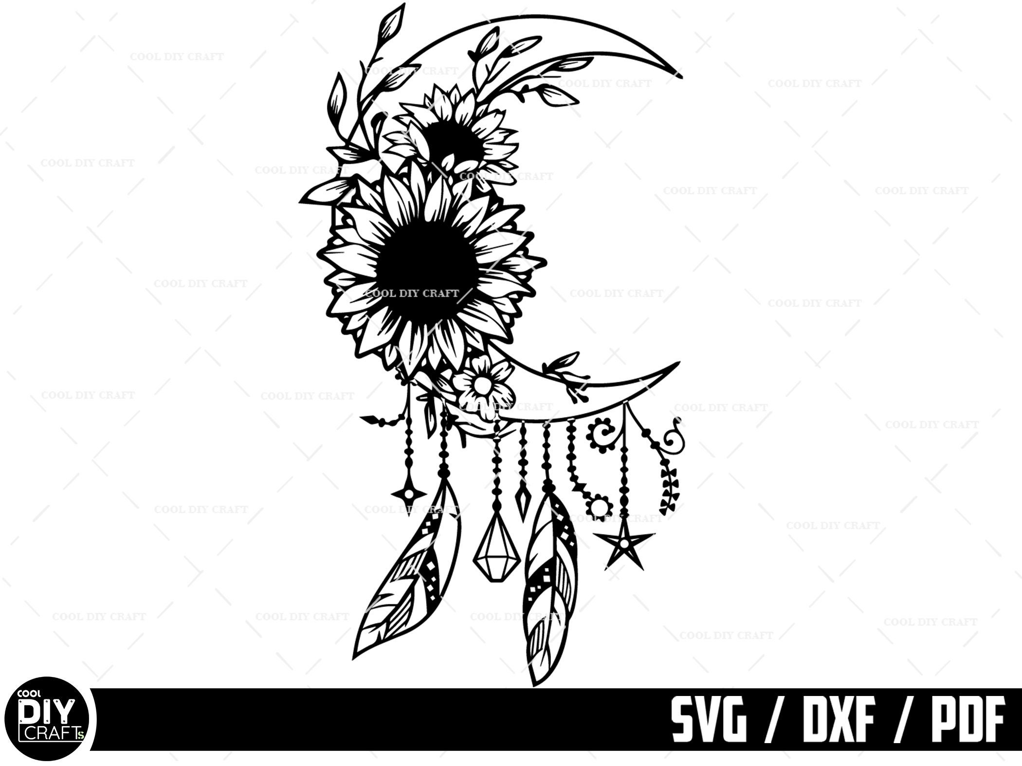 Sunflower SVG Flower Svg Sunflower Moon Clipart Distressed