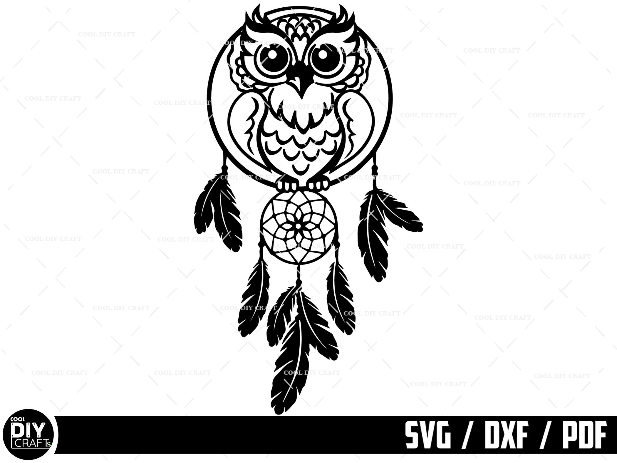 Owl Dream Catcher Line Art SVG Cut File (Digital Download)