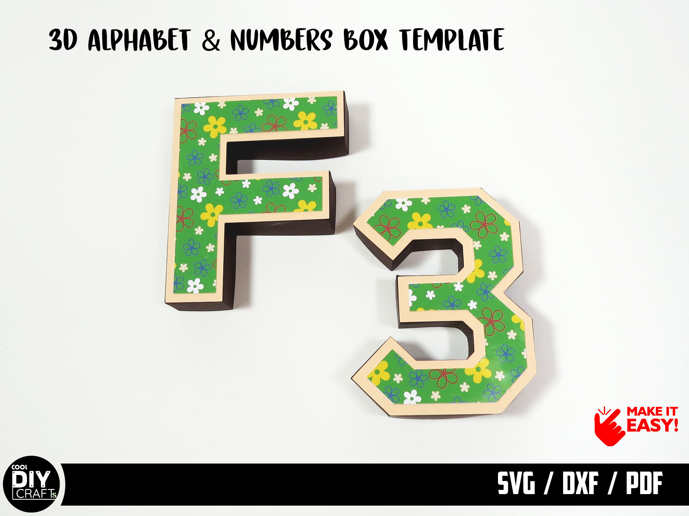 3D Alphabet Box Template: A-Z, 0-9 SVG, Cricut, Silhouette (digital ...