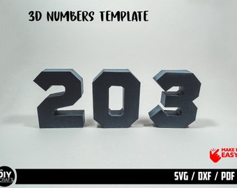 3D Numbers 0-9 Template: Die Cut SVG, Cricut, Silhouette (PDF file)