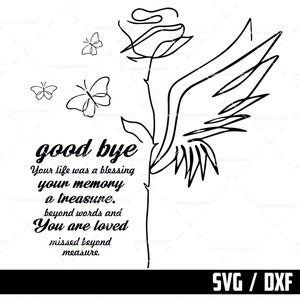 Memorial SVG, SVG au revoir, ailes d'ange avec des roses, dans les fichiers SVG de mémoire aimante pour Circut, téléchargement numérique