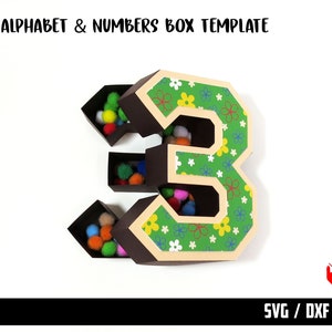 3D Alfabet Box A-Z, 0-9 SVG Template, Die cut sjabloon 3D letters voor Cricut Silhouette Cameo Lasersnijmachine