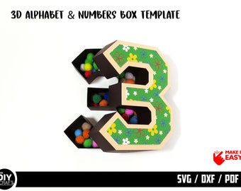 3D Alphabet Box Template: A-Z, 0-9 SVG, Cricut, Silhouette (Digital Download)