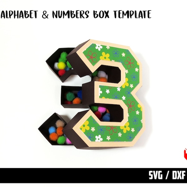 3D Alphabet Box A-Z , 0-9 SVG Template , Die cut template 3D letters for Cricut Silhouette Cameo Laser cutting machine