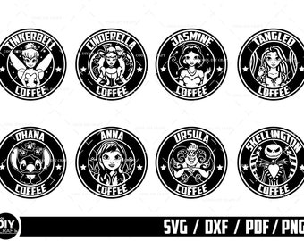 Cartoon Coffee Design SVG Bundle: Princess Characters (Digital Download)