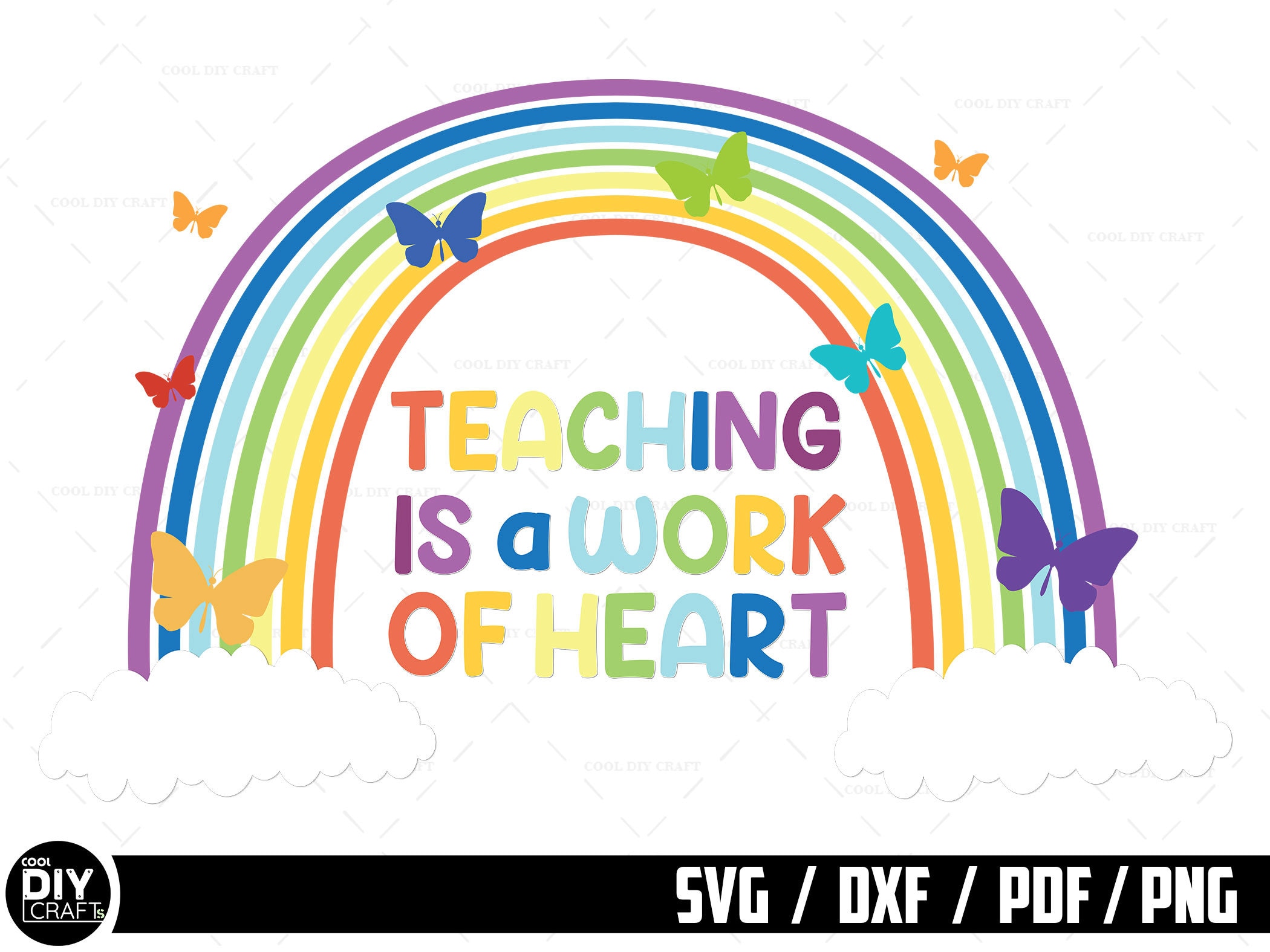 Rainbow Butterfly Teacher Clip Art: 'Teaching Is A Work Of Heart' (Digital Files)