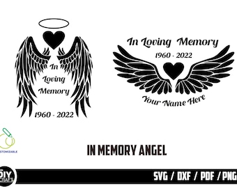 In Memory Angel Wings SVG File: Customizable Memorial Design