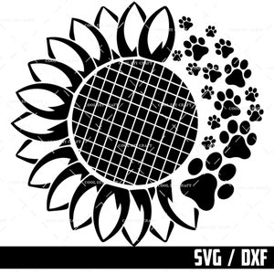 Huellas de perro de girasol SVG, Girasol Svg, Huellas de perro Svg, Girasol para Cricut, Descarga digital