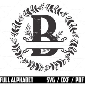 Peut inclure: Lettre B en monogramme noir et blanc avec un motif de couronne florale. La lettre est divisée en deux avec un espace pour une deuxième lettre. Le motif convient pour un cadeau de mariage, d'anniversaire ou d'anniversaire.