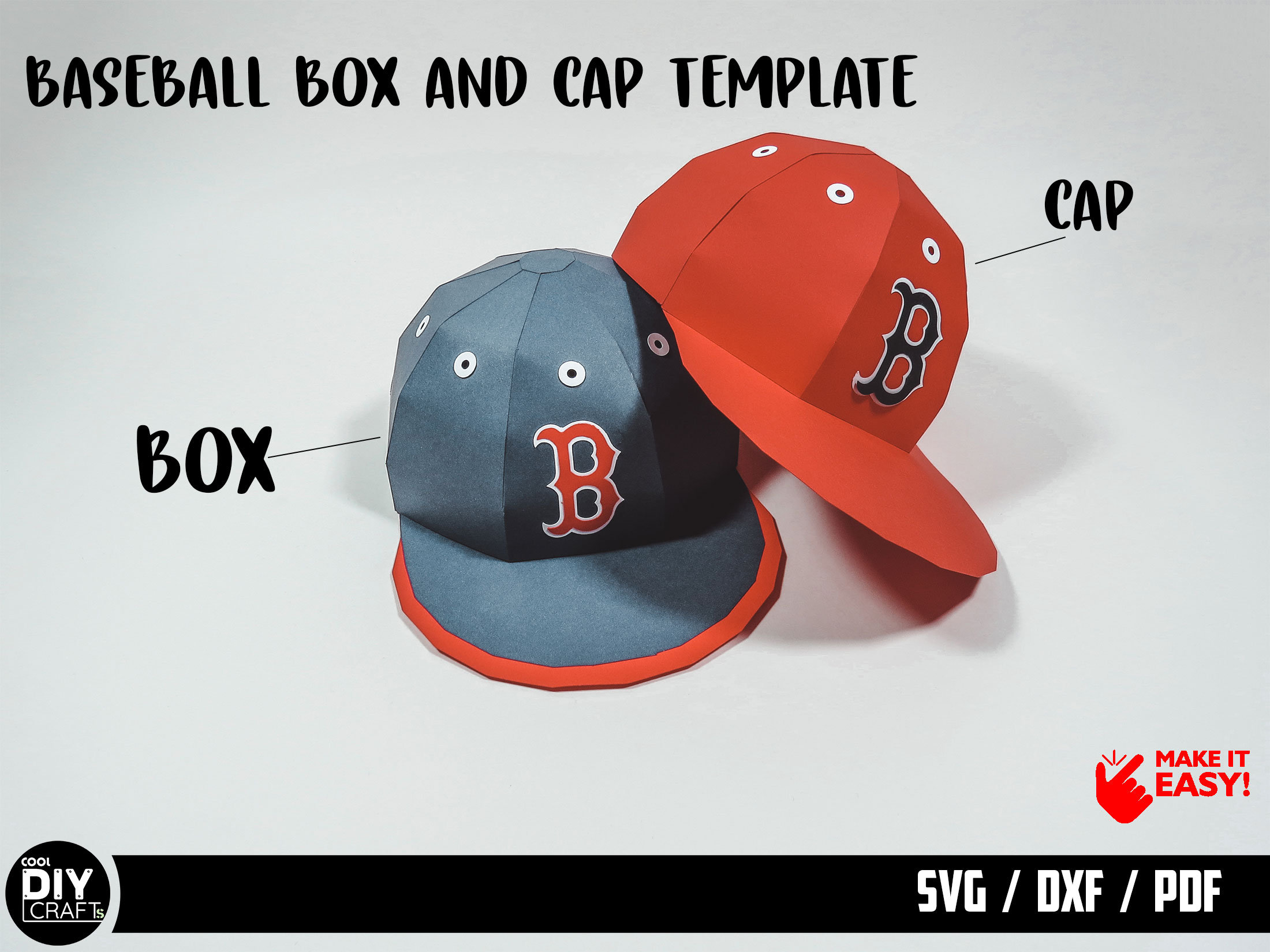 Baseball Hat 3D Gift Box Template - Sweet Red Poppy