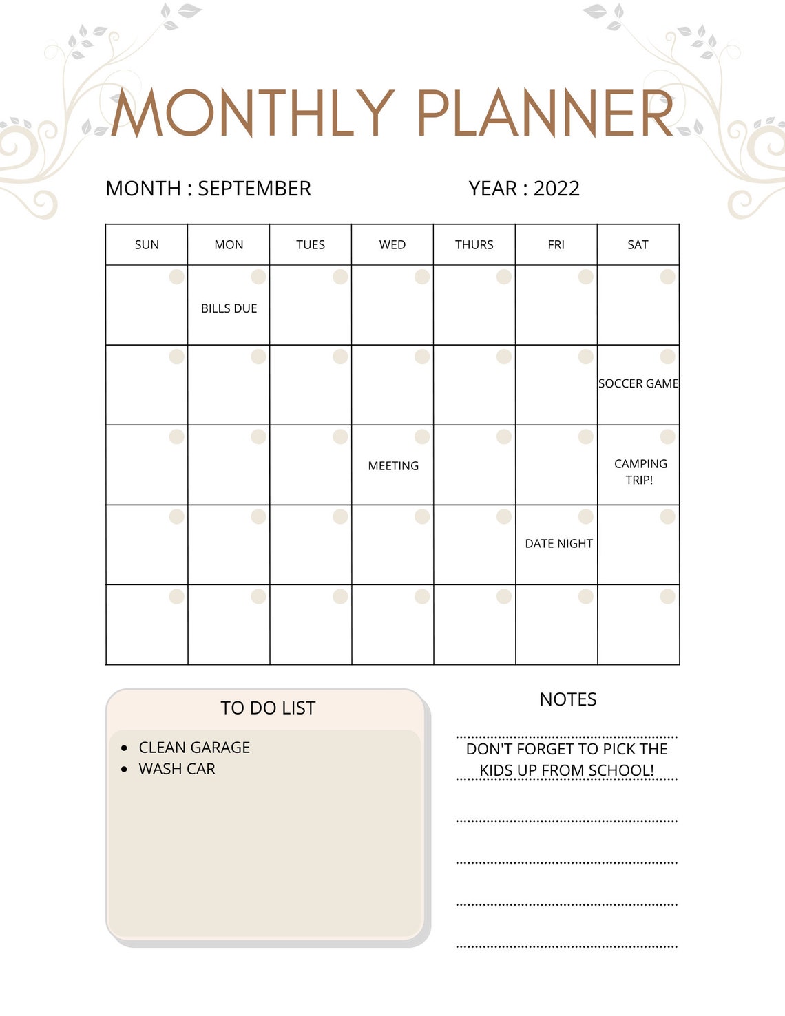 Simple blank monthly calendar template printable digital etsy