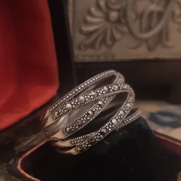 Silver marcasite ring, art deco style, statement ring, plain marcasite, perfect valentine's gift