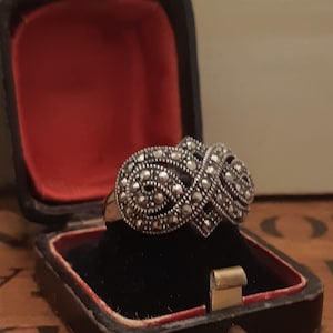 Silver marcasite ring, art deco style, statement ring, plain marcasite, perfect valentine&#39;s gift