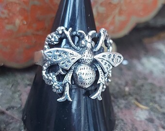 sterling silver 925 bumble bee ring, victorian, steampunk unisex animal ring