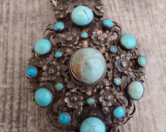 Rare original solid silver bracelet Austro Hungarian Persian turquoise
