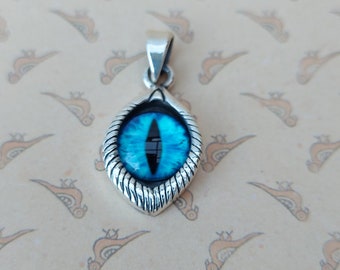 Sterling silver 925 dragon eye pendant , unisex necklace