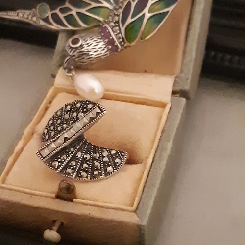 Broche Vintage En Argent Massif Et Nacre - Bijou De Caractère - Occasion