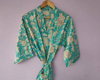 Indian hand block cotton kimono,bath robe,indian kimono,kimono cardigan, japanese kimono,very beautiful Indian robe, indian kimono, robes