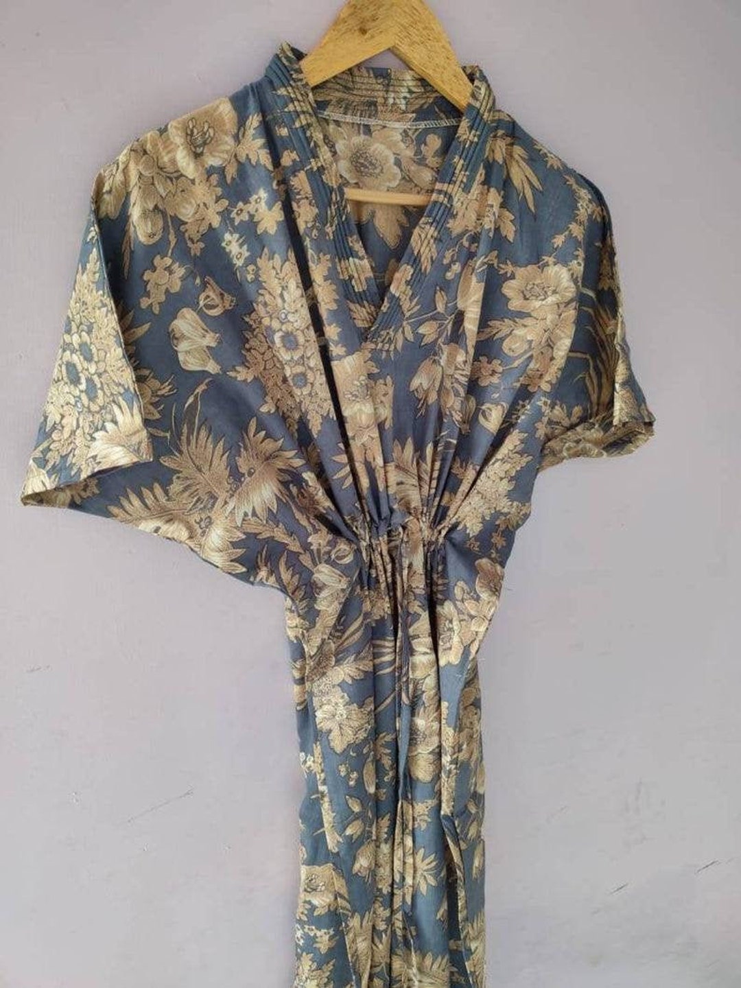 Indian Beach Cotton Print Robes Kimono Robe Gold Brown Print - Etsy