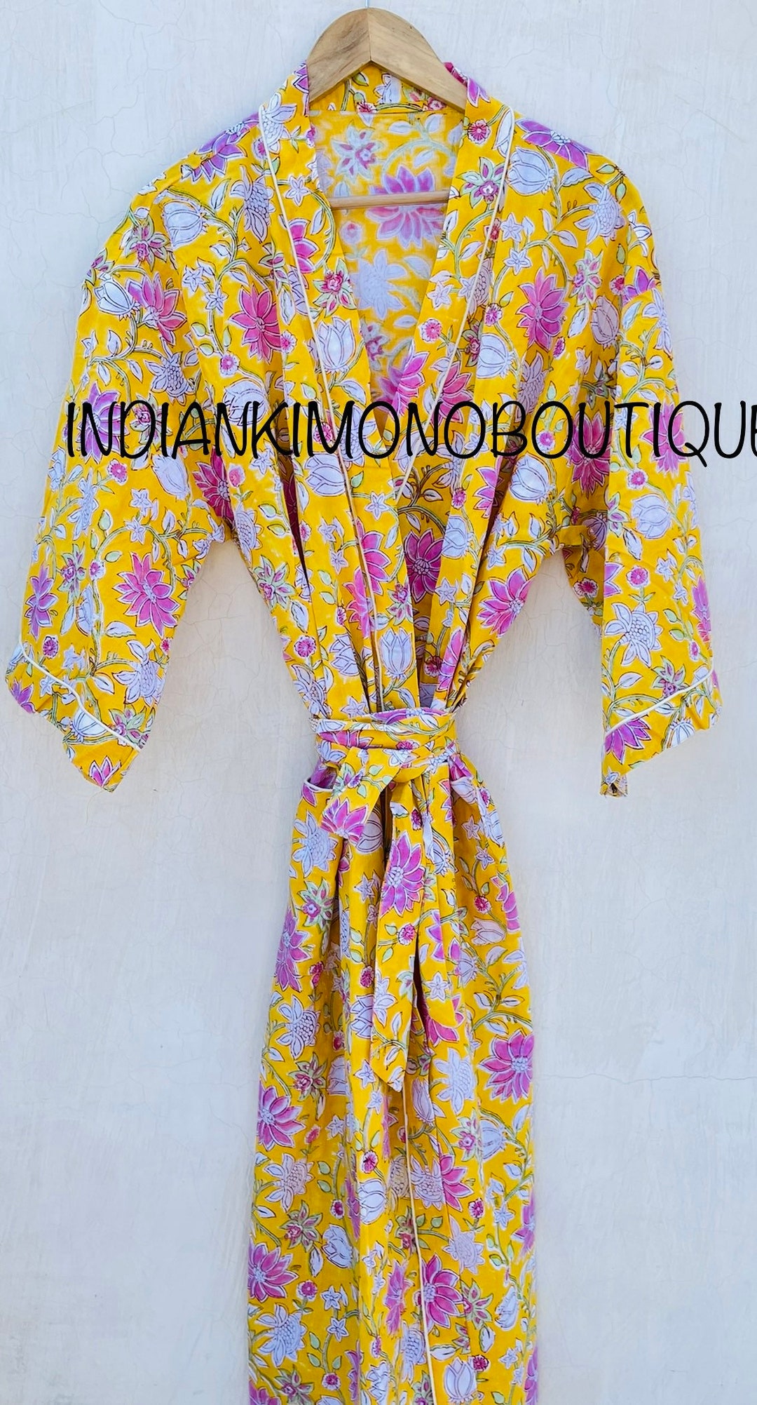 Natural Cotton Bathrobe With Pockets / Soft Cotton Robe / Long Morning