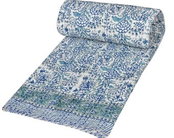 Indio Kantha edredón mano bloque impresión Kantha tirar manta india reina colcha Kantha cubierta de cama Boho edredón tamaño queen edredón