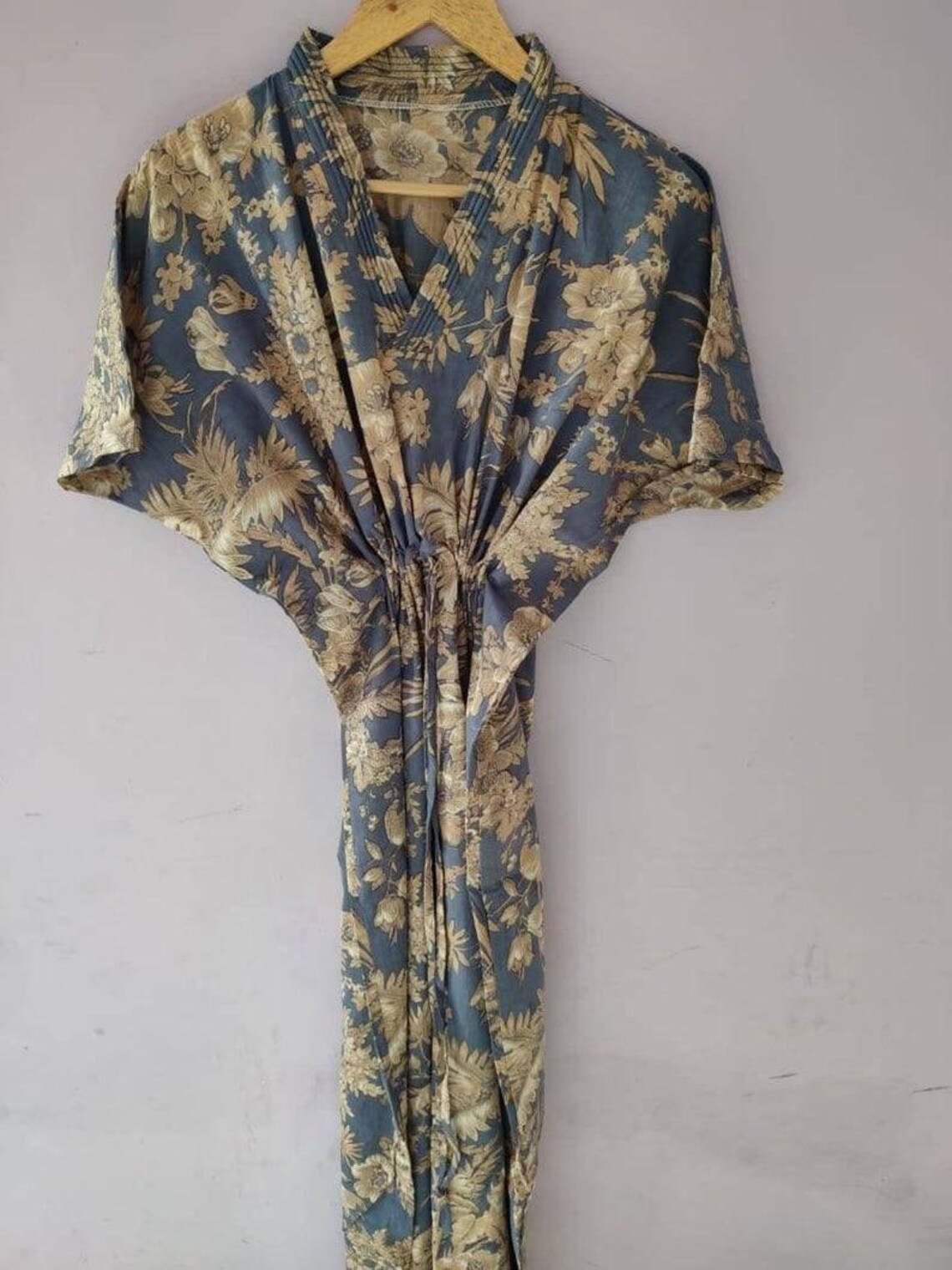 Indian Beach Cotton Print Robes, Kimono Robe, Gold Brown Print Robe ...