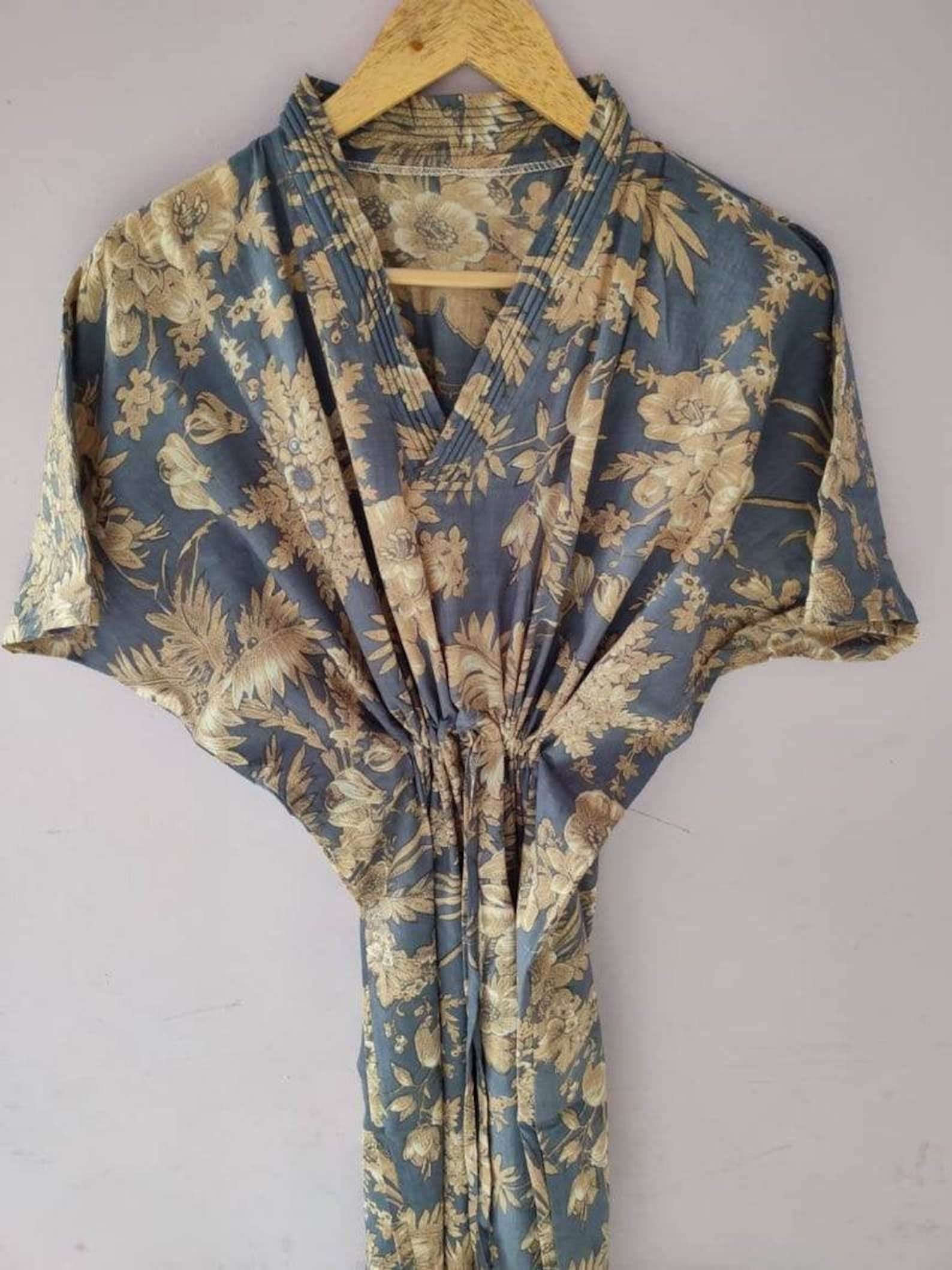 Indian Beach Cotton Print Robes, Kimono Robe, Gold Brown Print Robe ...