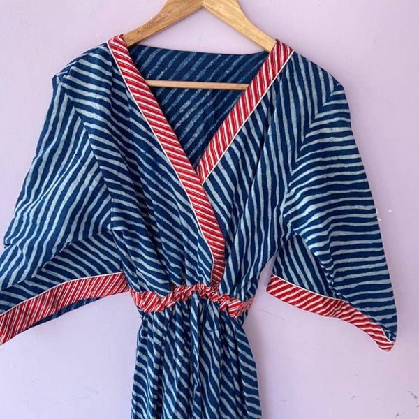 Robe imprimée Indigo, Robe imprimée en bloc, Tuniques indiennes, Robe imprimée à la main, Robe longue en coton indien, Robe en coton indien, Robe imprimée, tunique