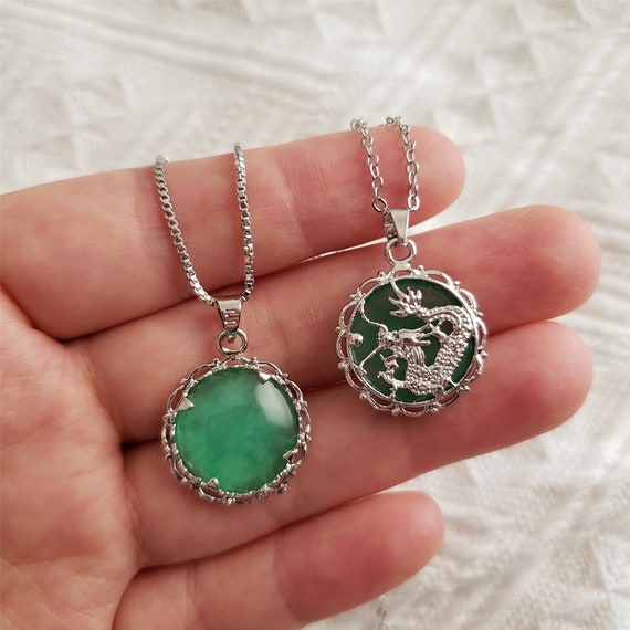 Real Jade Necklace Silver Dragon Protection Reversible Mirror Etsy
