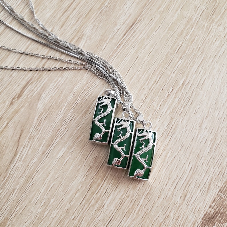 Jade Necklace Gold Rectangle Bar Necklac Silver Dragon Green Etsy