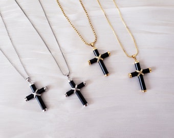 Onyx Cross Necklace - Etsy
